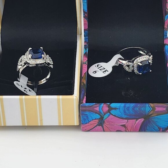 Brand New Gold Plated Double Heart Blue gemstone Ring - Picture 3 of 8